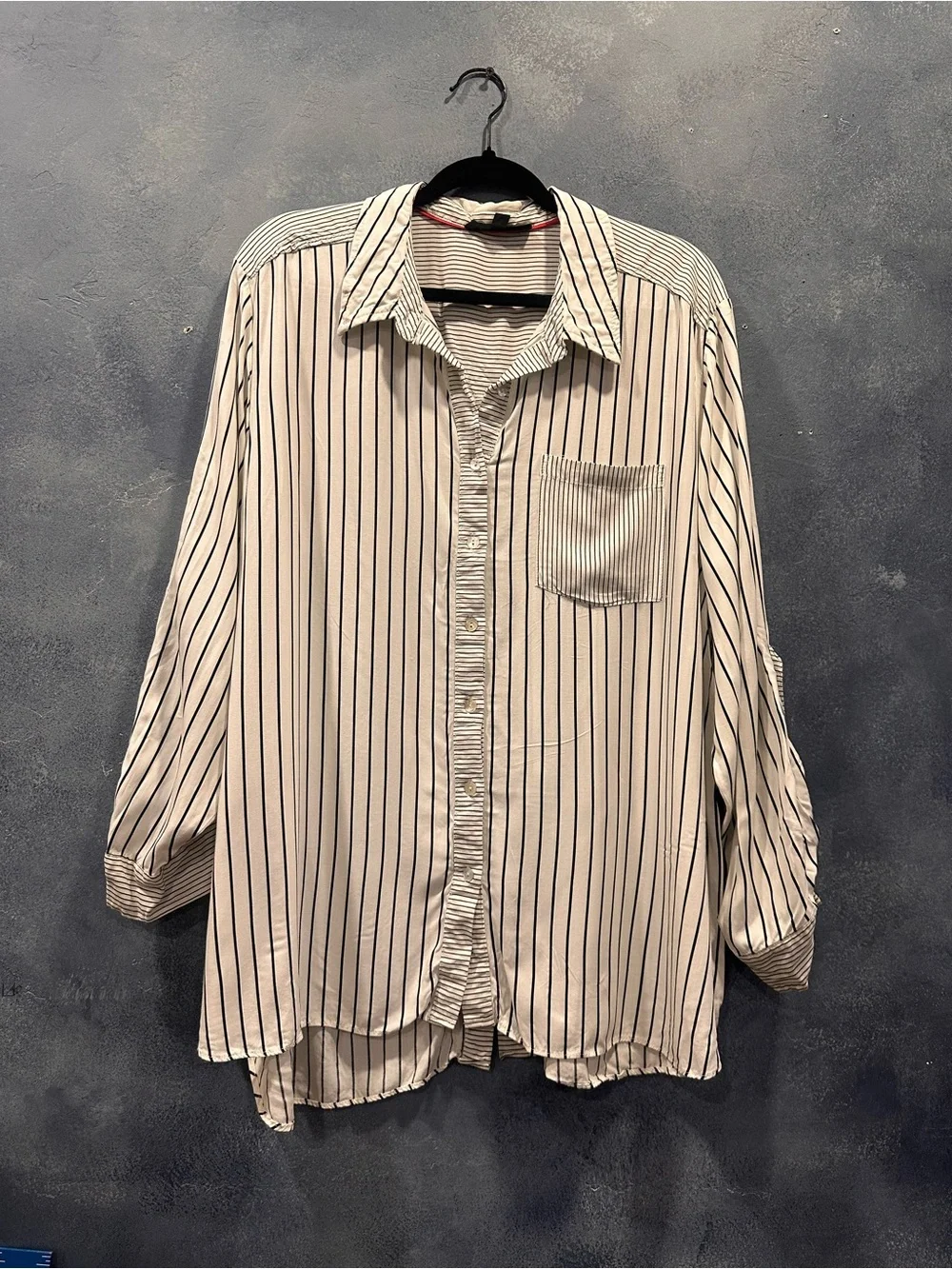 Jane and Delancey Cream Button-Down Shirt with Black Stripes